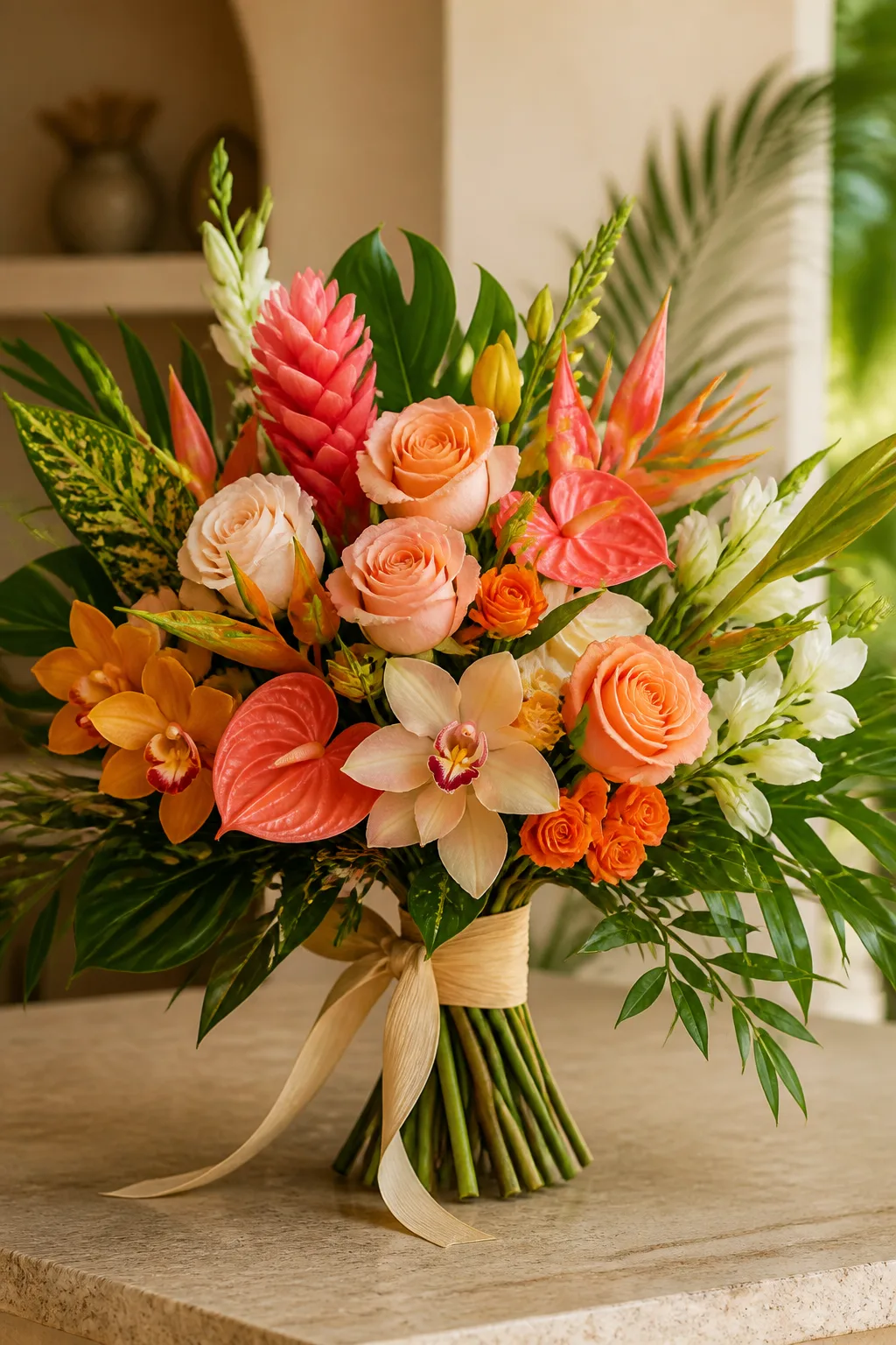 Hand-tied tropical bouquet for Barbados flower orders