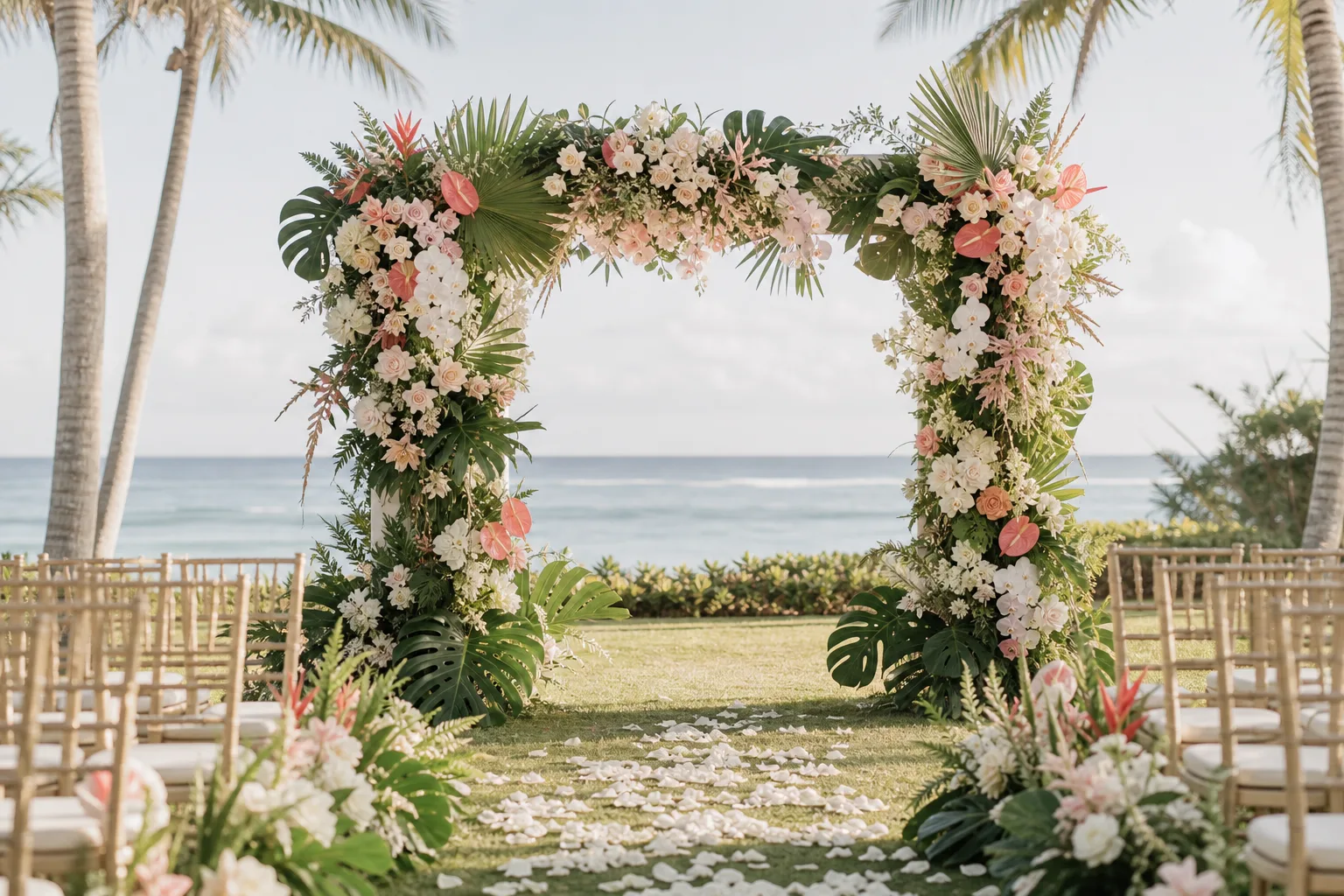 Tropical wedding ceremony arch in Barbados